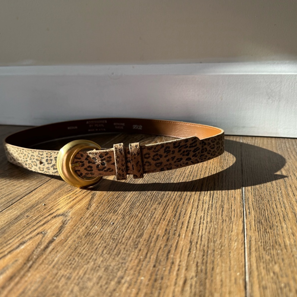 SOLD! Leopard Print, GENUINE SUEDE Belt with Gold Buckle